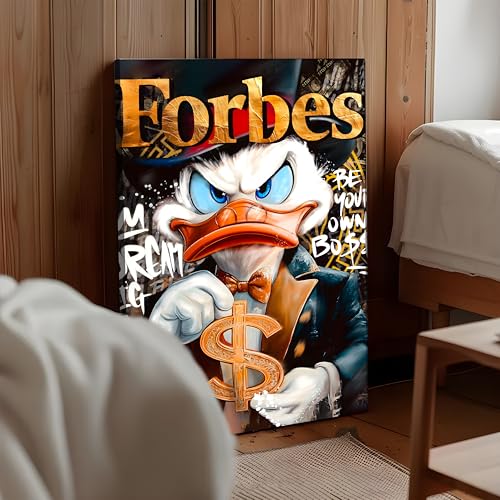 Image of Luxury Cartoon Duck Pop Art Canvas Wall Art Painting For Living Room | Money Motivation Street Art Wall Art Painting | Modern Success-Themed Artwork for Home & Office, 56x86 cm