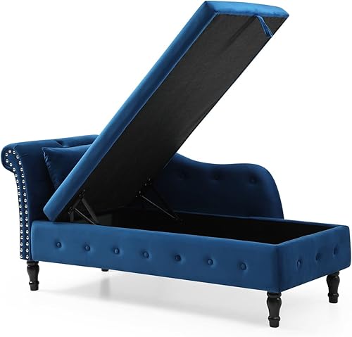 Miniatura 23 de Polibi Tumbona pequeña de 58 pulgadas con cabeza de clavos, moderna tumbona de terciopelo copetuda para sala de estar u oficina, sofá de descanso /