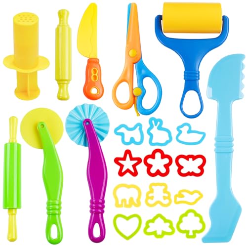 XIATIAN 21-teiliges Knetwerkzeug Set für Knetwerkzeug ab 2 Jahre, Knetzubehör für Knete Play-Doh Zubehör, Knetzubehör Knete Spielzeug, Plastilin Werkzeuge für Kreatives Spielen