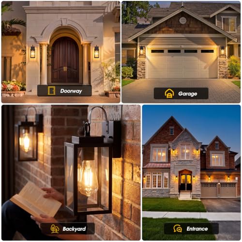 RLdream 11.8" Porch Light, Clear Glass Outdoor Wall Light, All-Metal Black - image 6