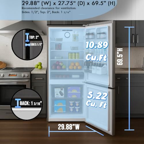 Summit 30" Refrigerator, 16.1 cu.ft Capacity Refrigerator-Freezer, Bottom Mount Freezer, Energy Star, Stainless Steel - FFBF173SS on Fridge.com