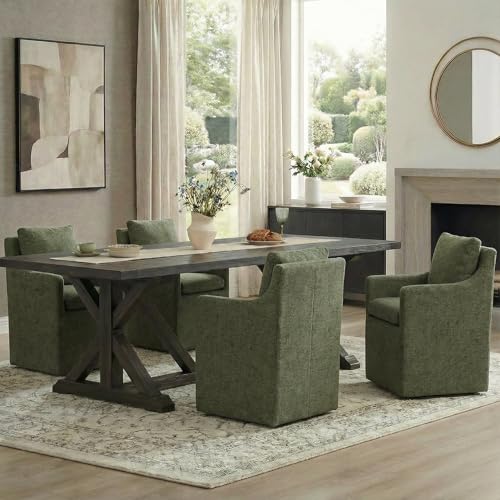 Image of KISLOT Upholstered Dining Chairs with Casters, No Assembly Modern Accent Armchair with Rollers for Dining Room, Bedroom, Living Room, Reading Room, Already Assembled, Green, 1 Box