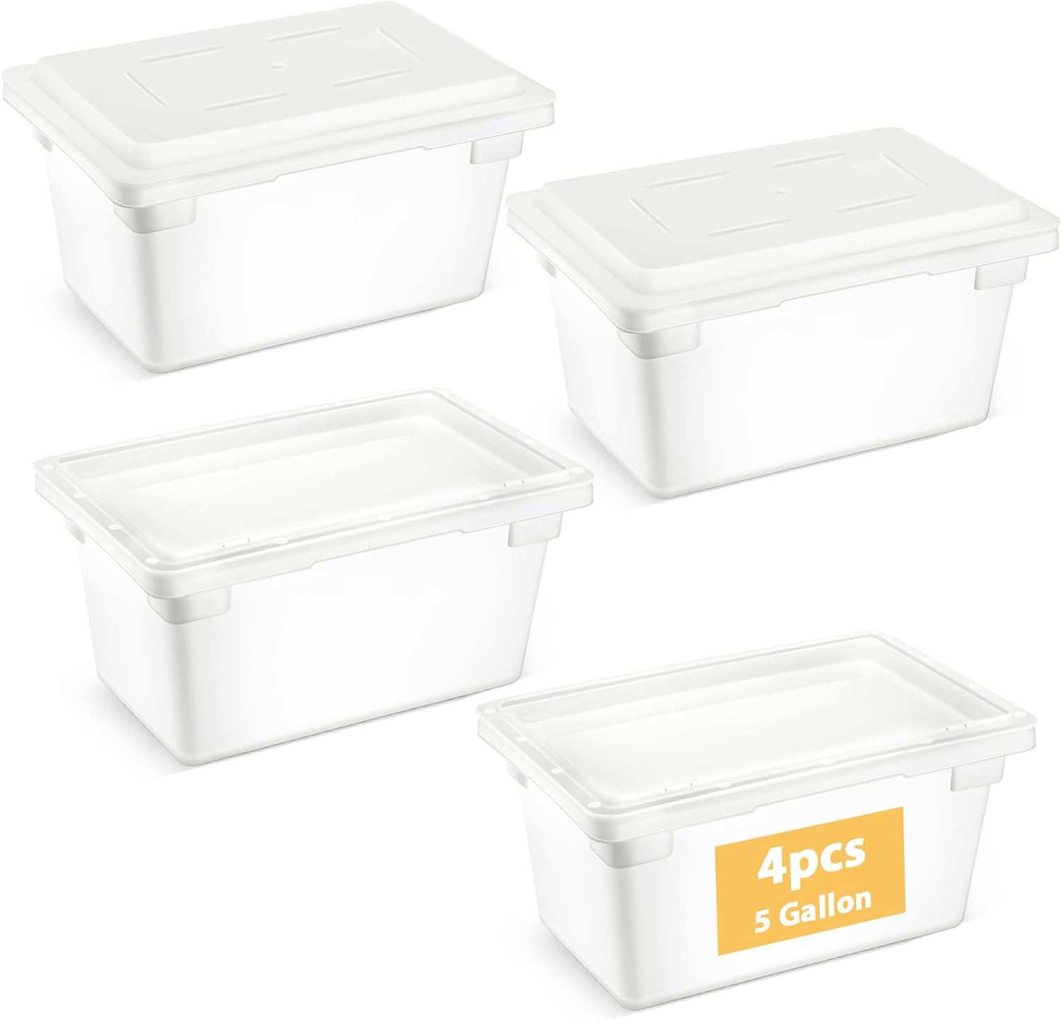 Barydat 4 Pack Food Storage Box Tote, Freezer and Dishwasher Safe Commercial Food Storage Containers Bins with Lids for Fruits Vegetables Grains Home Organization, White (5 Gallon) 5 Gallon 4