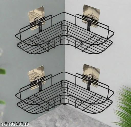 (Pack of 2) Multipurpose Self-Adhesive Kitchen Bathroom Corner Rack and Stands Mounted with Strong Magic Sticker Durable Hook Home Essentials/LCORNER/Bathroom Corner 2PIS|PRI-P3633
