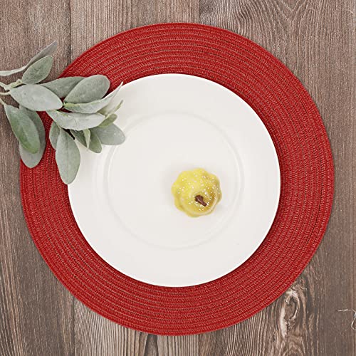 Image of SHACOS Round Braided Placemats Set of 8 Washable 15 inch Round Table Mats Non Slip Woven Place Mats for Christmas Holiday Dining Table Decor (Red, 8)