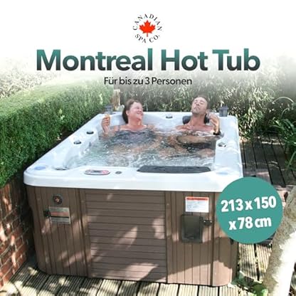 CANADIAN SPA CO. Montreal Outdoor Hot Tub 3 Personen, 213x150x78 cm, eckig, mit Abdeckung, LED Beleuchtung, Heizung und 24 Hydromassagedüsen, ganzjährige Nutzung – Bild 3