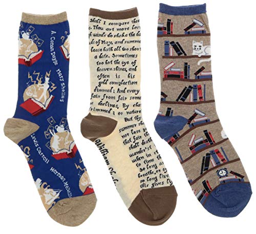 Socksmith Women s Love to Read Books Crew Socks Gift Set (3Pr), Cotton Blend,