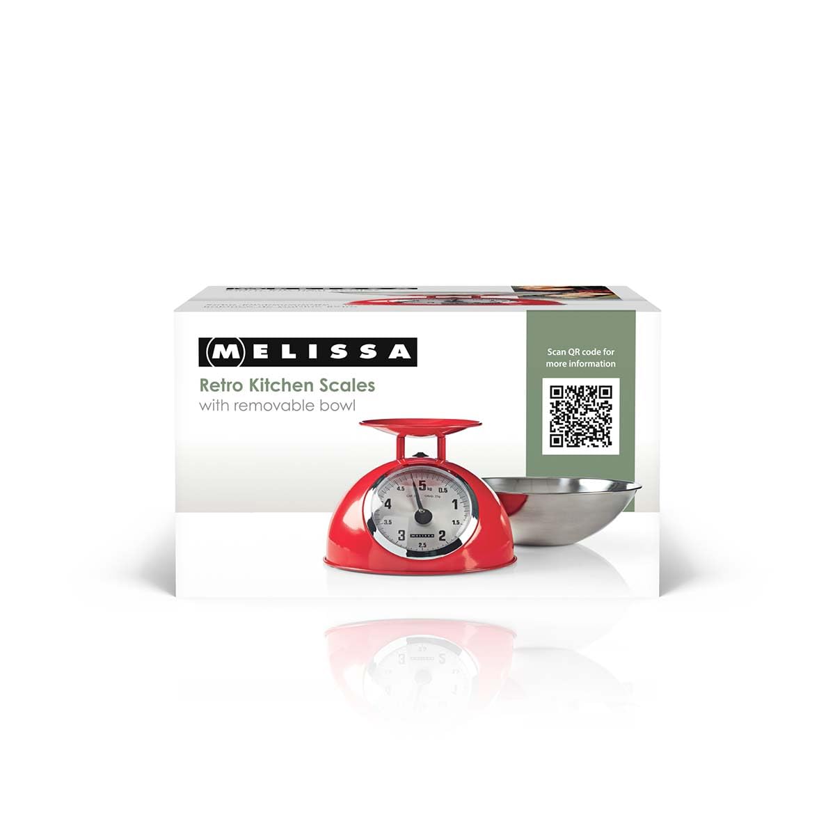 Melissa Mechanische Küchenwaage, Analog mit Edelstahlschüssel, Küchenwaage Digital, Waage Küche, Küchenwage, Küchenwaagen 5kg Kapazität, 25g Skalierung, Rot, Abnehmbare Schale, Metallgehäuse