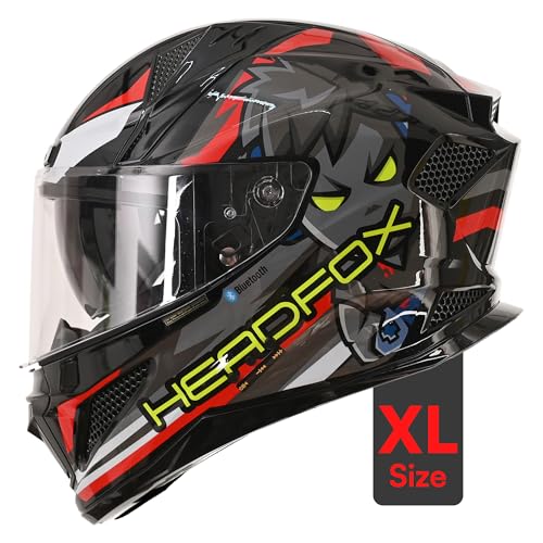 Image of HEADFOX N2F Shady Full Face Bluetooth Helmet for Bike | Waterproof Smart Helmet for Men & Women | ISI Certified | Built-in Bluetooth & LED Lights | Matte & Gloss Finish