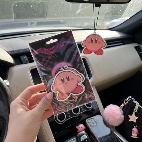 Image of PumpCar 2 pieces Kirby Merch Pink Cute Kawaii double sided cartoon vanilla scented funny car air freshener Cool hanging rearview mirror Interior Decor Dangler Accessories Gifts for Girls Women
