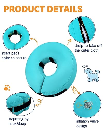 Image of Supet Inflatable Dog Cone Collar Alternative After Surgery, Dog Neck Donut Collar Recovery E Collar to Stop Licking, Soft Dog Cone for Small Medium Large Dogs, Solid Green