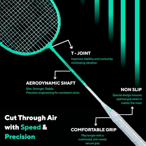 Image of PulseITSmash Badminton Racket- for Men & Women. Lightweight Aluminum Frame with High Tension Strings. Indoor /Outdoor Badminton Racquet for Training, Power Play & Control. (Green)
