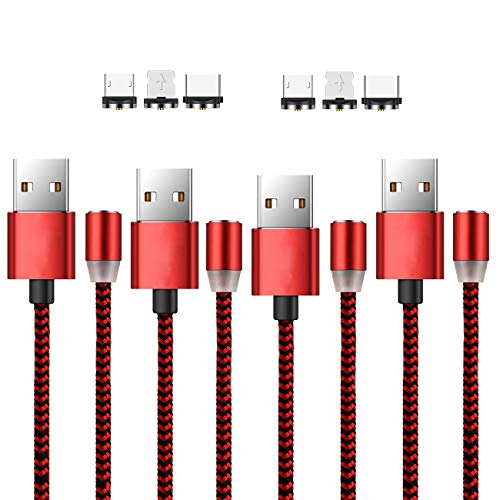 DeHasion 6ft Rotation 3 Packs Magnetic Charger Cable 3 in 1 Magnetic Charging Cord Multiple USB Charging Cable Micro USB/Type C Compatible with All Phones/Galaxy Note 20 Ultra/Note 10/S21/ S10 (Red)