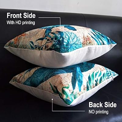 4-Pack Ocean Theme Pillow Covers 18x18in, Beach Coastal Decor Outdoor Cushions Seashell Throw Pillow Covers for Couch… 519N4c0wAaL. SS400