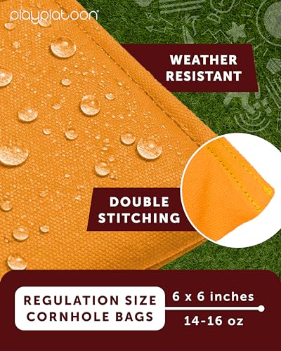 Image of Play Platoon Cornhole Bags Weather Resistant- Set of 8 Regulation Bean Bags for Tossing- Official Professional Size & Weight Corn Hole Bags Two Color All Weather Cornhole Beans Bag Set with Tote Bag