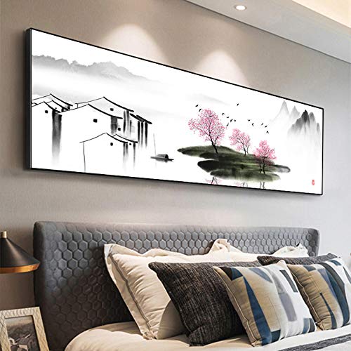 Peintures à l'encre de paysage pour décoration de chevet chambre contemporaine