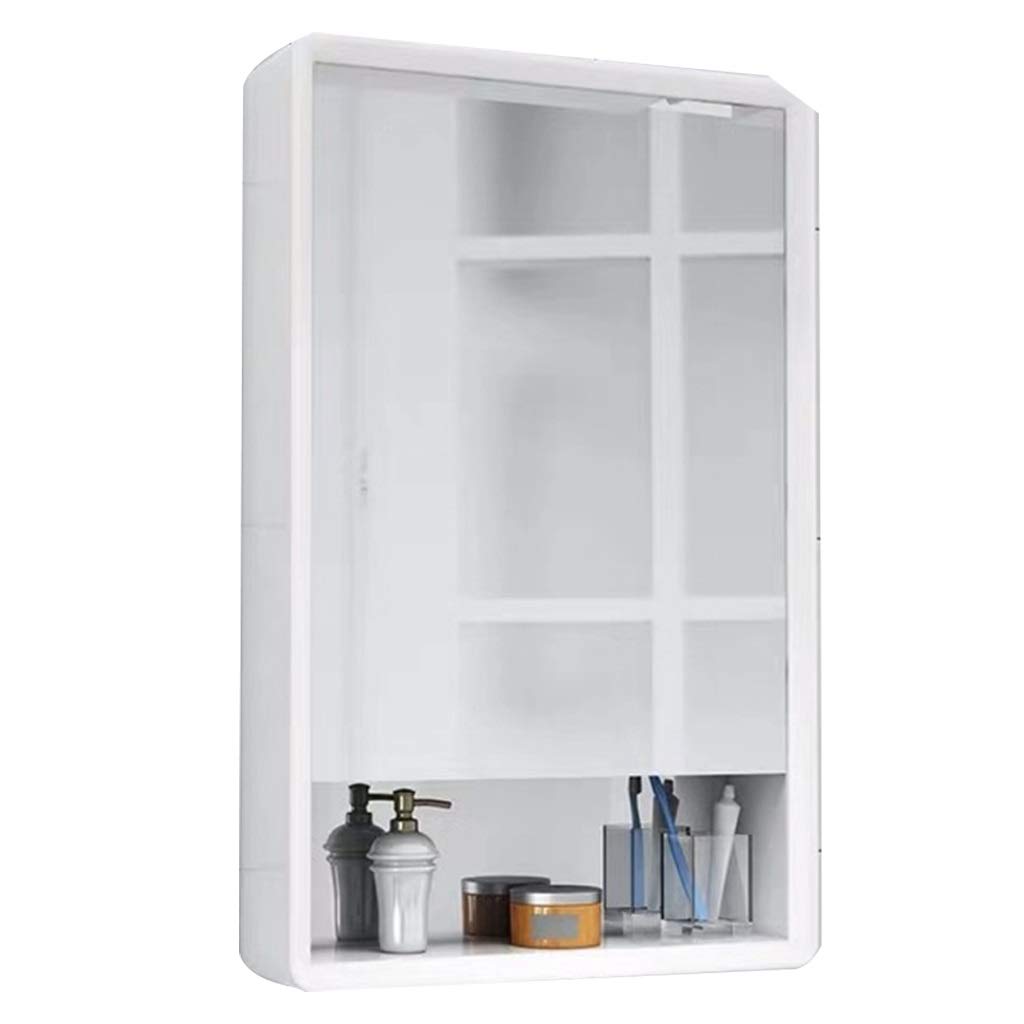 Spiegelschränke Badezimmer-Wandspiegel aus Eichenholz, Kosmetikspiegel mit Ablage, Kosmetikschrank, Massivholz-Aufbewahrungsschrank (Farbe: Weiß, Größe: 50 x 80 cm)