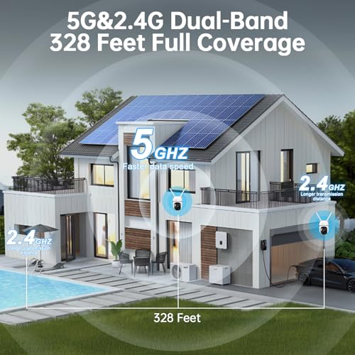 Image of 2K Home Security Camera Outdoor,360 Pan Tilt 2.4G /5G Home Surveillance Camera,WiFi Outdoor Security Cameras With Color Night Vision,Human Detection and Tracking,24 /7 Recording,Cloud & SD Card Storage