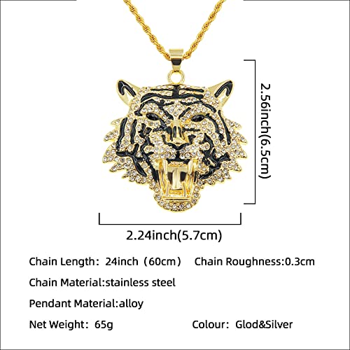 DouuYuhet CZ Fully Roaring Tiger Head Pendant Stainless Steel Necklace Chain Tiger Pendant Necklace For Men Stainless Steel Jewelry 24 Inch Chain2