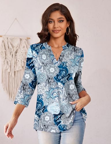 a.Jesdani Women's Plus Size Zip Front 3/4 Sleeve Shirts V Neck Blouses Tunic Top4