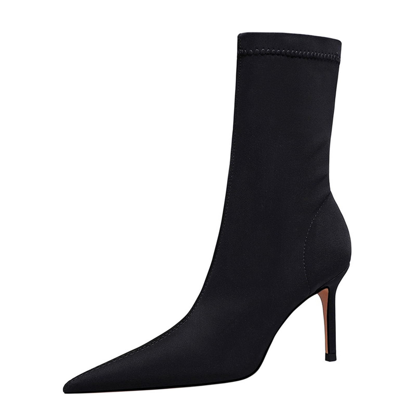 Women Cotton Blend Mid Calf Boots Stretchy Fall Casual Dressy Business Booties Pointed Toe Stiletto Heel Formal Boots