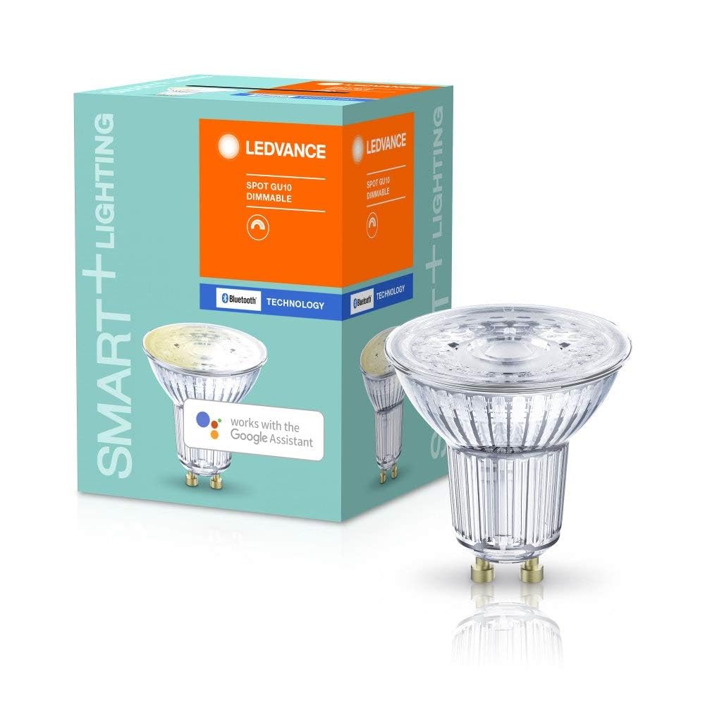 LEDVANCE Lámpara reflectora Smart LED, Bluetooth, GU10, blanco cálido (2700K), reemplaza las lámparas incandescentes con 40W, controlable con Alexa y Google, SMART+ Spot GU10 DIM, paquete de 4