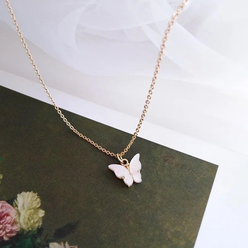 Butterfly Necklace For Women 18K Thin Chain Rose Gold Butterfly Pendant - Image 3