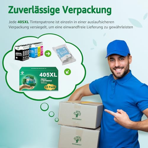 GREENSKY 405XL Multipack Kompatibel für Epson 405XL 405 XL für Epson Workforce Pro WF-4820 Patronen WF-4830 WF-3820 WF-3825 WF-4825 WF-7835 WF-7830 WF-7840 WF-7310 Druckerpatronen (405XL-10 Pack)