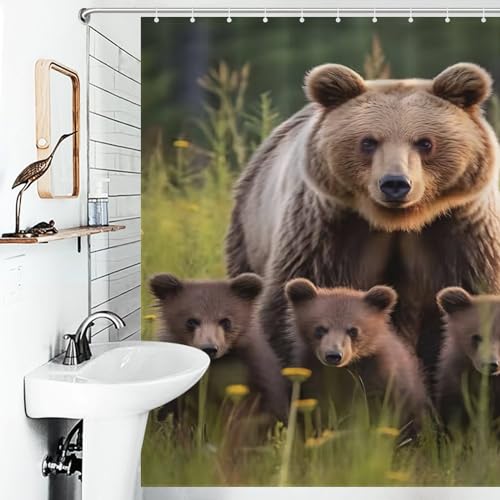 Rideau de douche ours en tissu lavable imperméable 168x183 cm - 6