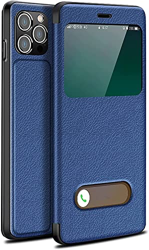 Étui iPhone 14 Pro bleu idéal pour consulter vos messages au bureau sans ouvrir le rabat
