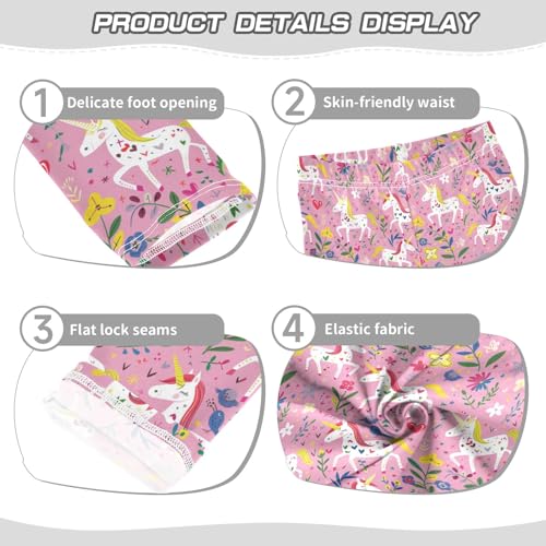 Hand Drawn Cartoon Unicorn Flower Girls Leggings Kids Yoga Pants Athletic Tights Pants 4-10 Years3