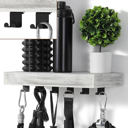 Wishtofly Tonal Accessory Shelf Wall Mount Floating Shelf Organizer Fits Various Home Gym Accessories Heavy Duty Space Saving Tonal Storage Rack with 6 T-Locks Clips Hooks Adapters Hanger White