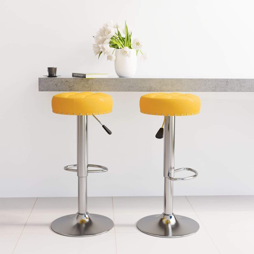 Lot de 2 tabourets de bar en tissu jaune moutarde avec repose-pieds et dossier, réglables en hauteur, pivotants, idéaux pour cuisine, salle à manger, comptoir, table de bar, assise rembourrée