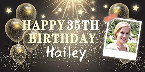 Wallart777 Happy Birthday Banner With Your Lover’s Photo, Customized Birthday Banner Sign, Heavy Duty Vinyl Banner Sign With Metal Grommets, (Style-11, 4ft x 2ft)