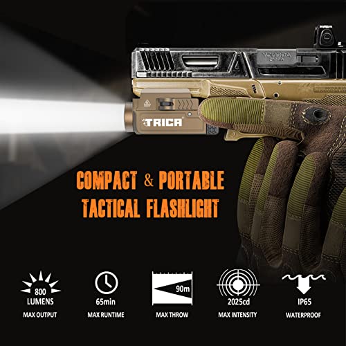 800 Lumen Mini Pistol Light Led Compact Strobe Tactical Gun Flashlight, Trica Usb Rechargeable Rail-Mounte Weapon Light For Pistol Quick Release Light With 1913 Or Gl Rail,Built-In Battery(Desert Tan) #TOP2