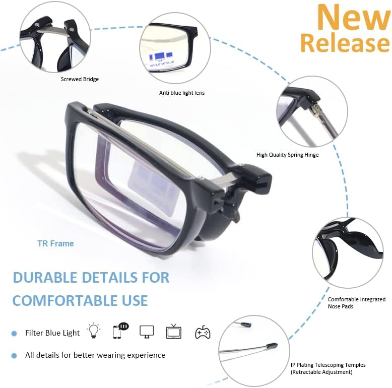 Miniatura 5 de Gafas de lectura plegables para hombres y mujeres, bloqueo de luz azul con mini estuche de clip portátil, pequeños lectores con bisagra de resorte,