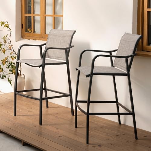 Crestlive Outdoor Bar Stools Set of 2 500 lb Capacity Metal Patio Bar Chairs with Breathable Mesh Seat and Back 28.7 Bar Height Stool for Backyard and Balcony