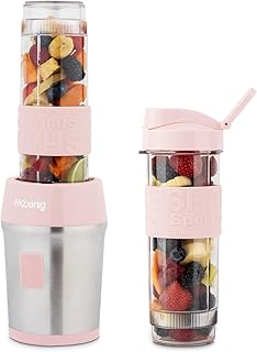 H.Koenig Mini batidora Smoothie maker Compacto 570mL SMOO12 Sin BPA Potente 300W, Batidora de Smoothie 2 Botellas Portátiles, 4 Cuchillas de Acero Inoxidable, rosa pastel