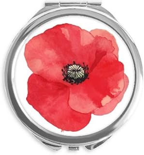 Watercolour Red Flower Painting Corn Hand Compact Mirror Round Portable Pocket Glass
