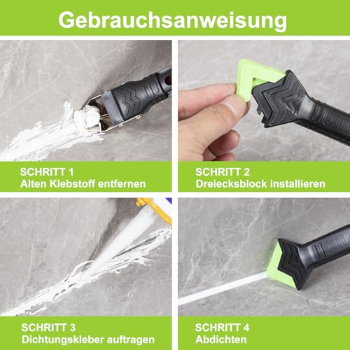 Silikonentferner Silikon Abzieher Silikonentferner Werkzeug Set 5 in 1 Stainless Steel Fugenmesser 6 Auswechselbar Silikonpads Dichtungsdüse ​für Küche Bad Boden Spüle Fenster Abdichtung