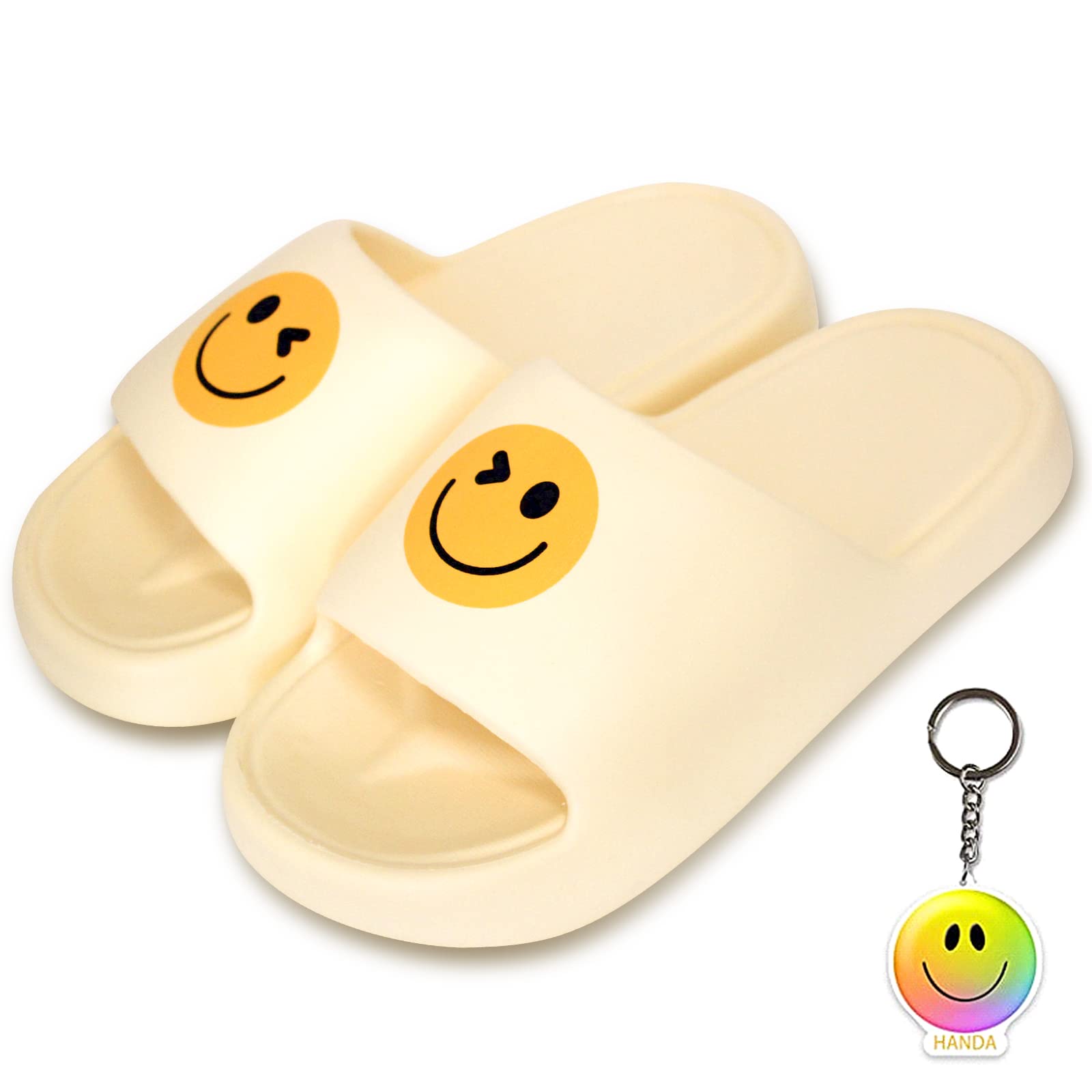 GzcvbaHappy Face Slippers for Women Men, EVA Cushioned Thick Sole Soft Pillow Slides Non-Slip Quick Drying Open Toe Bathroom Shower Spa Pool Gym House Sandals Summer Slippers for Indoor Outdoor