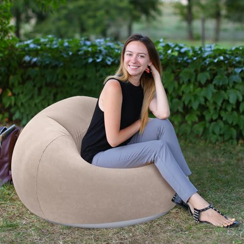 Image of Realspring Inflatable Bean Bag Chairs Outdoor Blow up Camping Chairs Inflatable Lazy Sofa Folding Portable Bean Bag Loungers Couch for Movie Night(Coffee,2 Pcs)