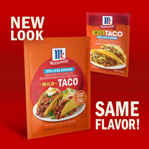 Image of McCormick Taco Seasoning Mix, Mild, 30% Less Sodium, No MSG Added, No Artificial Flavors, For Tacos, Nachos, Fajitas and More, 1 oz