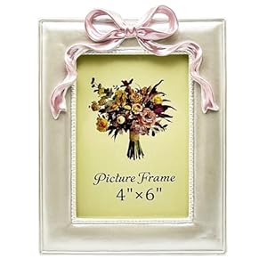 Vintage Picture Frame 4×6 Inch, Antique Ornate Photo Frames with Glass Front, Cute Bow Design, Tabletop & Wall Hanging, Home Decor, Gift Ideas, Pearly White