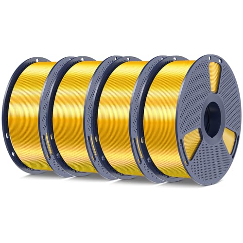 SUNLU Silk PLA+ Filament 1.75mm, Chrome Like Gloss Finish, Smooth Silk Texture, Upgraded Formula for Stable Printing, 4kg(8.8lbs) PLA Plus 3D Printer Filament, Gold 4 Pack