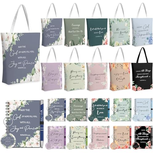 Cadeaux chrétiens lot de 40 avec carnet versets sac cabas et stylos inspirants