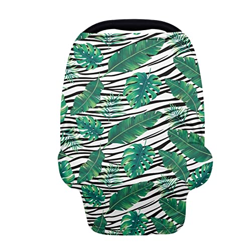 Image of Coldinair Zebra Palm Leaves Print Car Seat Cover for Babies Boys Girls,Soft Stretchy Nursing Cover,Breathable Infant Carseat Canopy,Shopping Cart /High Chair /Stroller Covers