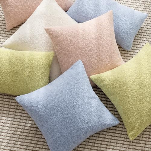 Image of Foindtower Pack of 2, Curly Faux Fur Decorative Throw Pillow Covers Soft Neutral Plush Cushion Case with Zipper Cozy Pillowcase for Home Living Room Couch Bed Sofa 18 x 18 Inch, Grass Green