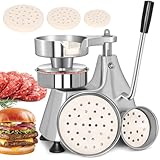 LLNC Commercial Burger Patty Maker 3 in 1 Stainless Steel Heavy Duty Hamburger Press (4/5/6-inch) Commercial Hamburger Press Patty Maker Machine with 1200 Pcs Patty Papers for Beef Pork Chicken Patty
