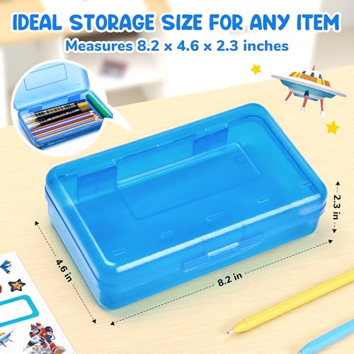 GAMENOTE Plastic Pencil Box with Personalized Sticker,Kids Large Hard Pencil Case with Snap-tight Lid,Clear Crayon Maker Organizer,Small Art Craft Storage Containers,School Supplies Box for Boys,Girls